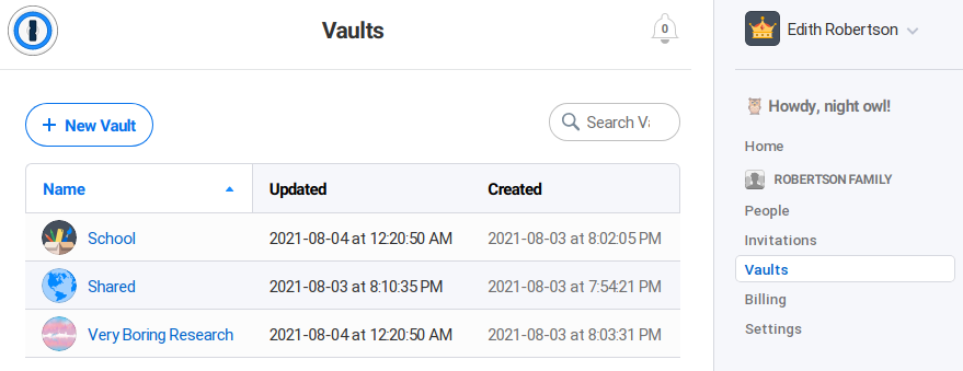 1password families shared vaults